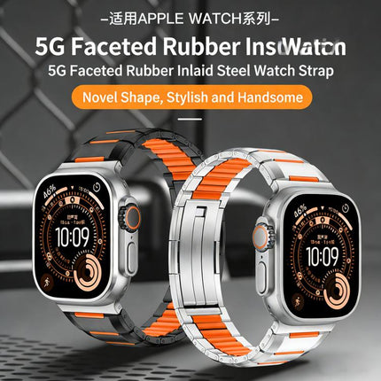 Multi-Faceted Rubber Inlaid Stainless Steel Watch Band, For Apple Watch 46mm / 49mm / 45mm / 44mm, For Apple Watch 42mm / 41mm / 40mm / 38mm - DealBuddy