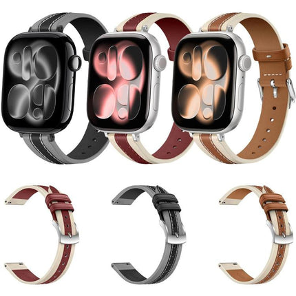 Composite Stitching Genuine Leather Watch Band, For Apple Watch 46mm / 49mm / 45mm / 44mm, For Apple Watch 42mm / 41mm / 40mm / 38mm - DealBuddy