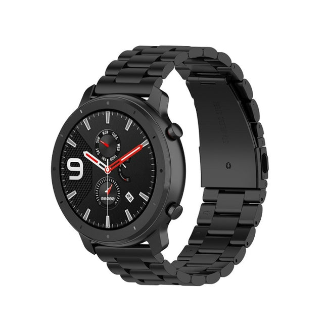 Applicable To Ticwatch Generation / Moto360 Second Generation 460 / Samsung GearS3 / Huawei GT Universal 22mm Stainless Steel Metal Strap Butterfly Buckle Three Beads