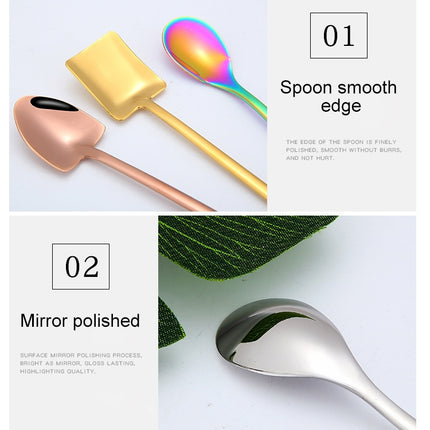 2 PCS Stainless Steel Spoon Creative Coffee Spoon Bar Ice Spoon Gold Plated Long Stirring Spoon, Pointed Spoon Silver, Square Spoon Silver, Round Spoon Gold, Pointed Spoon Gold, Square Spoon Gold, Pointed Spoon Rose Gold, Square Spoon Rose Gold - DealBuddy