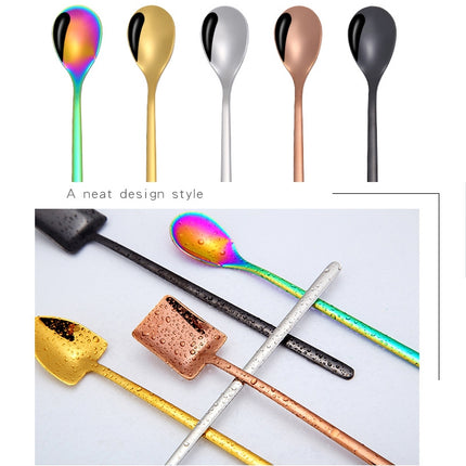 2 PCS Stainless Steel Spoon Creative Coffee Spoon Bar Ice Spoon Gold Plated Long Stirring Spoon, Pointed Spoon Silver, Square Spoon Silver, Round Spoon Gold, Pointed Spoon Gold, Square Spoon Gold, Pointed Spoon Rose Gold, Square Spoon Rose Gold - DealBuddy