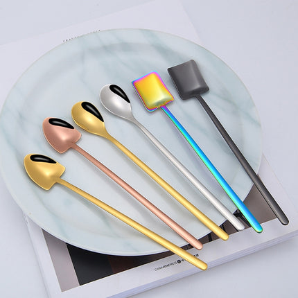 2 PCS Stainless Steel Spoon Creative Coffee Spoon Bar Ice Spoon Gold Plated Long Stirring Spoon, Pointed Spoon Silver, Square Spoon Silver, Round Spoon Gold, Pointed Spoon Gold, Square Spoon Gold, Pointed Spoon Rose Gold, Square Spoon Rose Gold - DealBuddy