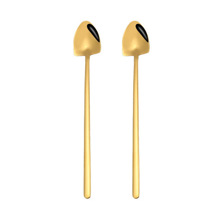 2 PCS Stainless Steel Spoon Creative Coffee Spoon Bar Ice Spoon Gold Plated Long Stirring Spoon