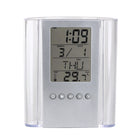 Transparent Desk Clock Pencil Holder Removable Desktop Table Digital Clock