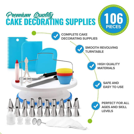 106 in 1 Cake Turntable Set Stainless Steel Decorating Mouth Cake Decorating Baking Tool, 106 PCS/Set Purple, 106 PCS/Set Blue - DealBuddy