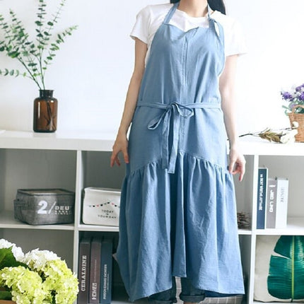 Cotton Linen Fishtail Long Slim Fit Apron Florist Manicure Shop Overalls