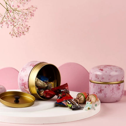 HOOMIN Tea Box Tea Jar Storage Holder Tea Caddies Matcha Container Mini Coffee Powder Organizer Cans Multifunction Round Metal, Moshan blossom