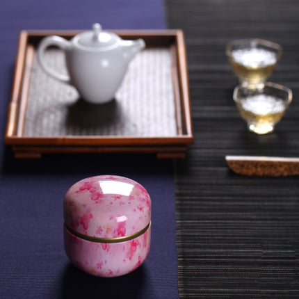 HOOMIN Tea Box Tea Jar Storage Holder Tea Caddies Matcha Container Mini Coffee Powder Organizer Cans Multifunction Round Metal, Moshan blossom