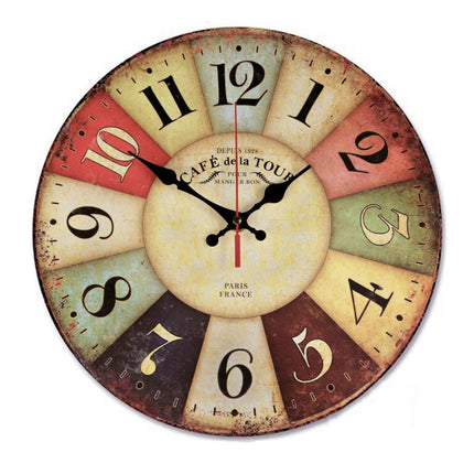 Vintage Wooden MDF Hanging Clock Mute Quartz Clock Living Room Wall Clock