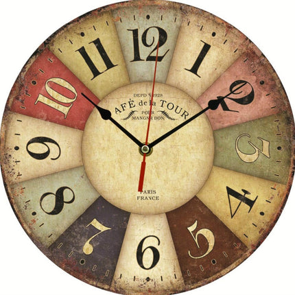 Vintage Wooden MDF Hanging Clock Mute Quartz Clock Living Room Wall Clock