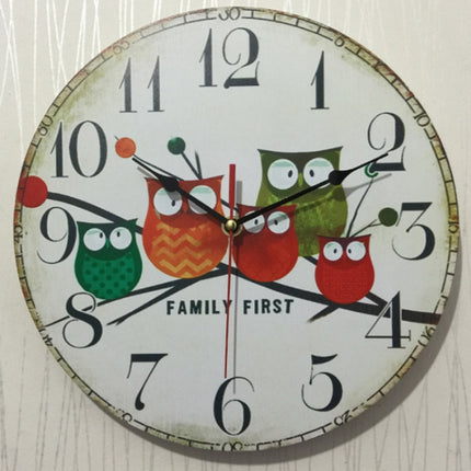 Vintage Wooden MDF Hanging Clock Mute Quartz Clock Living Room Wall Clock