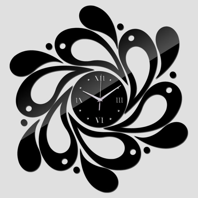 Home Crystal Acrylic Quartz Mirror Clock Jewelry Clock Petal Pattern Clock