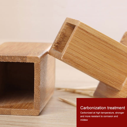 2 PCS Natural Bamboo Toothpick Box Square Restaurant Hotel Toothpick Can with Lid