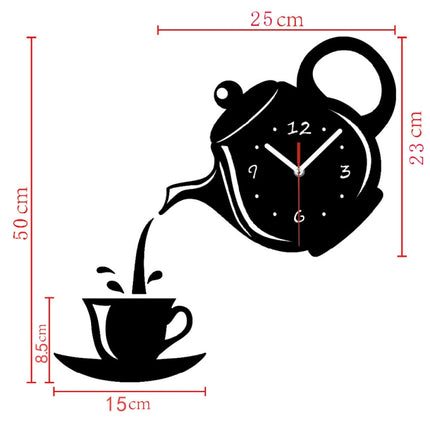 Creative DIY Acrylic Coffee Cup Teapot 3D Wall Clock Decorative Kitchen Wall Clocks Living Room Dining Room Home Decor Clock