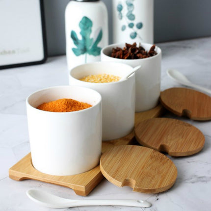 3pcs / Set Simple Life Creative Ceramics Kitchen Food Containers Organizer Jars For Spices Sugar-bowl Condiment Box Kitchen Storage Bottl