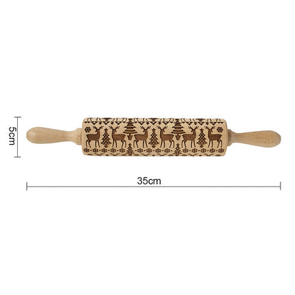 Christmas Embossing Rolling Pin Baking Cookies Fondant Cake Dough Engraved Roller