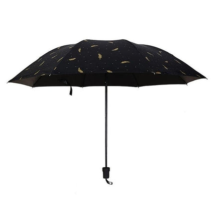 Feather Pattern Umbrella Dual-Use Three Folding Manual Control Portable Sunscreen Rain Umbrellas Windproof Parasol