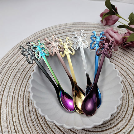 Multicolor Stainless Steel Butterfly Coffee Spoon Fruit Cold Drink Ice Cream Dessert Tea Spoon - DealBuddy
