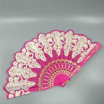 Spain Style Plastic Folding Fan Peacock Lace Fan Ladies Dance Gilding Fan
