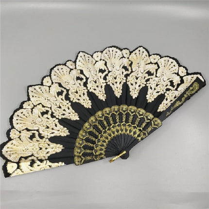 Spain Style Plastic Folding Fan Peacock Lace Fan Ladies Dance Gilding Fan