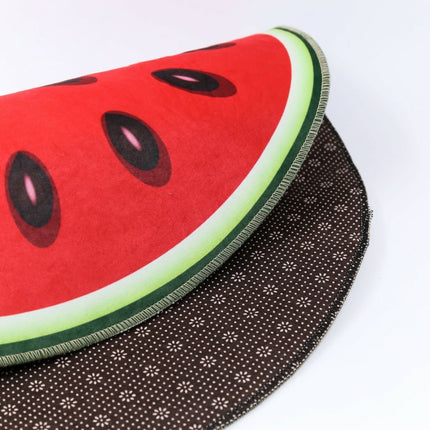 Fruit Pattern Rug Round Crystal Velvet Non-Slip Room Carpet Mat