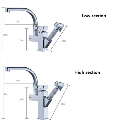 Kitchen Faucet Mixer Tap Single Handle Two Swivel Spouts Hot Cold Water Tap Pull Out Flushing Spray Tap