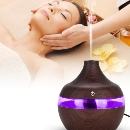 300ML Waterdrop Shape USB Wood Grain Aromatherapy Air Purifier Mute Humidifier