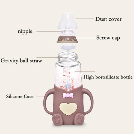 Baby Silicone Glass Bottles Drop-proof and Flatulence-proof Glass Baby Bottle