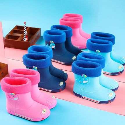 Children Non-Slip Plus Velvet Warm Cartoon Short Rain Boots