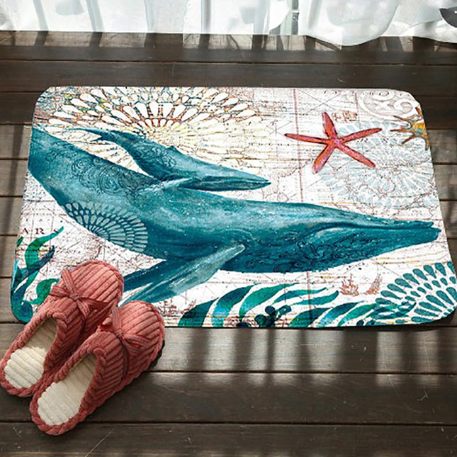 Marine Series Pattern Bathroom Toilet Non-slip Mat Flannel Absorbent Foot Pad, 46x76cm, 50x80cm - DealBuddy