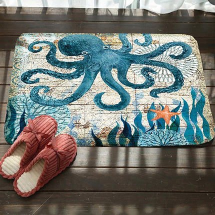Marine Series Pattern Bathroom Toilet Non-slip Mat Flannel Absorbent Foot Pad, 46x76cm, 50x80cm - DealBuddy