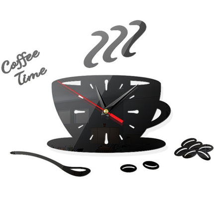 Home DIY 3D Stereo Decorative Fashion Coffee Wall Clock Acrylic Mirror Wall Sticker Coffee Clock
