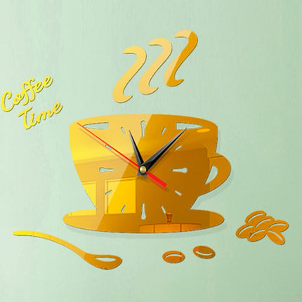 Home DIY 3D Stereo Decorative Fashion Coffee Wall Clock Acrylic Mirror Wall Sticker Coffee Clock