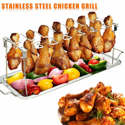 Stainless Steel Chicken Wing Leg Barbecue Rack with Drip Pan