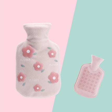 Cartoon Flowers Plush Hot Water Bottle Bag Injection Water Hand Warmer