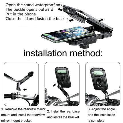 Kewig Bicycle Motorcycle Rearview Mirror Waterproof Box Touch Screen Phone Holder