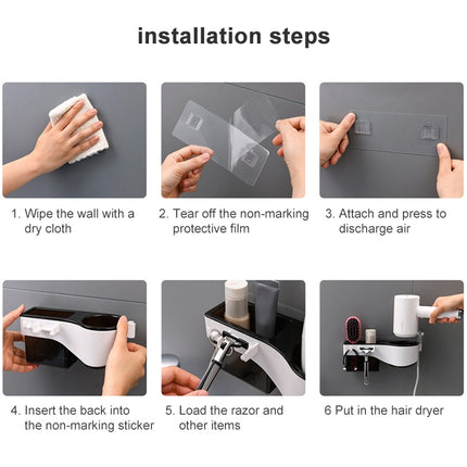 Hairdryer Hanger Free Punch Wall Mounted Bathroom Multi-function Toilet Storage Rack