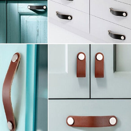 Kitchen Cabinet Wardrobe Leather Door Handle Drawer Pull, Black Single Hole, Black 96, Black 128 - DealBuddy