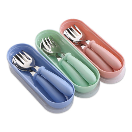 3 PCS/ Set 304 Stainless Steel Spoon and Fork Box Cute Baby Kindergarten Tableware Set