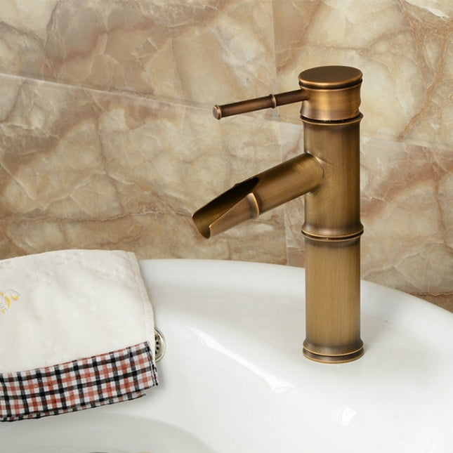 Antique Retro Hot Cold Water Bathroom Counter Basin Bamboo Waterfall Basin Copper Faucet