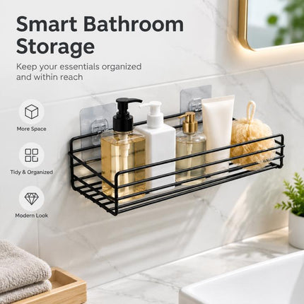Wrought Iron Bathroom Shelf Wall Mounted Free Punch Toilet Rack, Square (Black), Square (White)