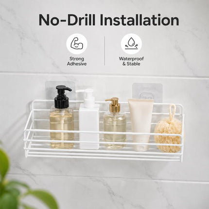 Wrought Iron Bathroom Shelf Wall Mounted Free Punch Toilet Rack, Square (Black), Square (White)