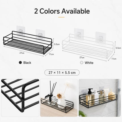 Wrought Iron Bathroom Shelf Wall Mounted Free Punch Toilet Rack, Square (Black), Square (White)