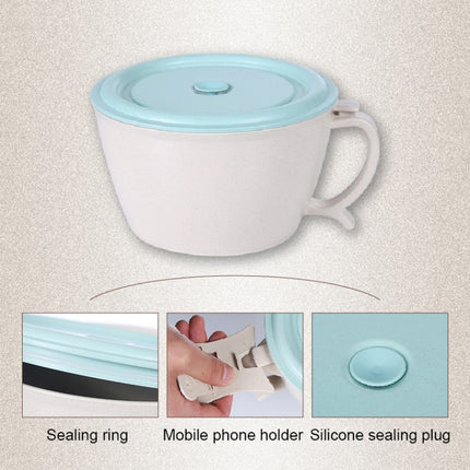 Wheat Fiber Instant Noodle Bowl Creative and Convenient Sealed Lunch Box with Mobile Phone Holder