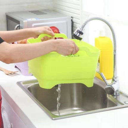 2 PCS Multifunctional Mobile Sink Kitchen Plastic Vegetable Washing Basket Fruit And Vegetable Storage Drain Basket, Pink, Purple, Green, Blue, White, Dark Gray, Dark Green