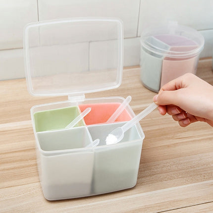Household Kitchen Split Combined Fresh Box Three Grid Spice Box with Spoon