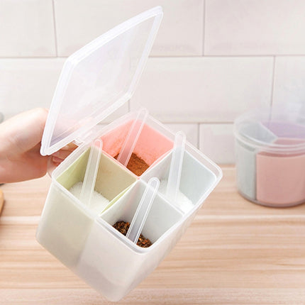 Household Kitchen Split Combined Fresh Box Three Grid Spice Box with Spoon