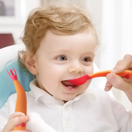 Baby Learning To Eat Bending Training Elbow Twisting Spoon Fork