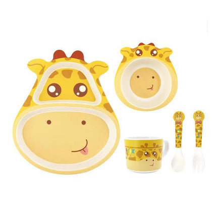 Bamboo Fiber Children Tableware Set Household Cute Cartoon Baby Food Supplement Plate Set
