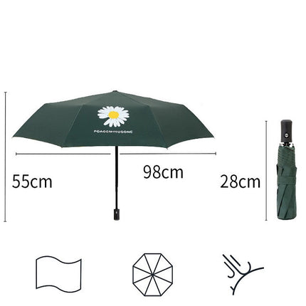 GD Daisy Vinyl Sunny And Rain Umbrella Anti-UV Shade Sunscreen Three Folding Umbrella